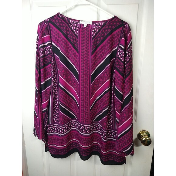 Chaus NY Woman M Popover Semi Sheer Blouse Long Sleeve Purple Retro Side Slit... - Picture 1 of 8